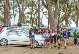 Ben Iles, Damian Bedford, Kate Martin, Rob Youl and Lisa Barnett prepare to race